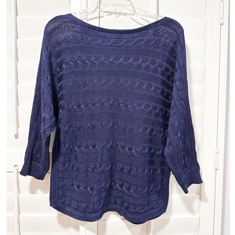 Lauren Ralph Lauren Navy Open Cable Knit Sweater Small Boat Neck Quiet Luxury